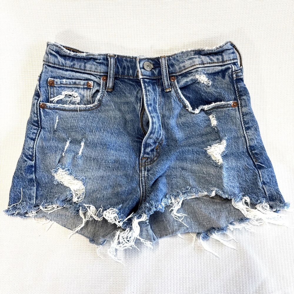 Abercrombie & Fitch Distressed Cut Off Denim Shorts Blue Size 2 W26